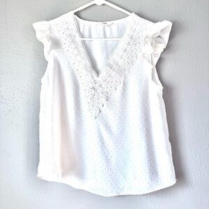 BOHO Womens Embroidered Lace Bust Size L Tank Top White Short Sleeve V-neck